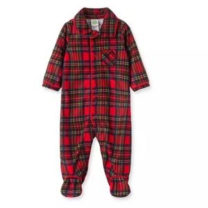 Little Me Plaid Collar Footed Winter Pajama Red Tartan Size 6 Months NWT